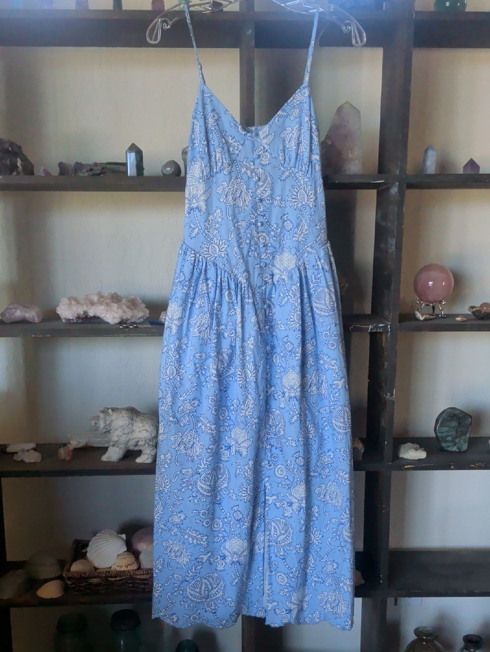 Roller Rabbit Light Blue Floral Spaghetti‑Strap Midi Dress